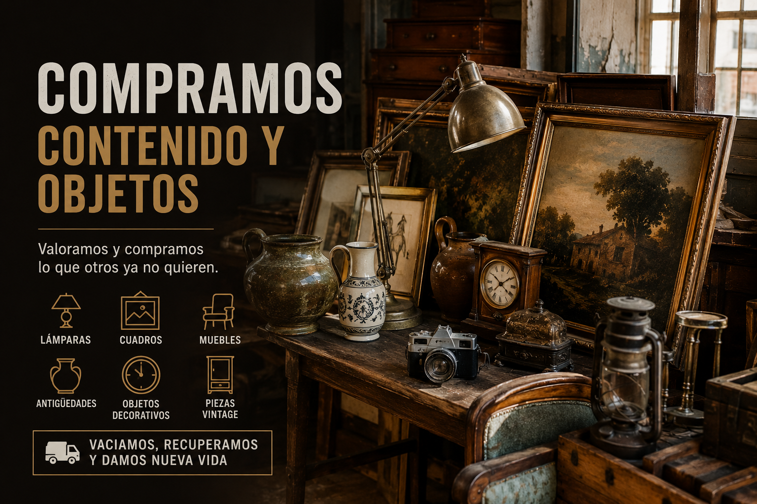 Muebles, cuadros y objetos antiguos valorados para compra y recuperación