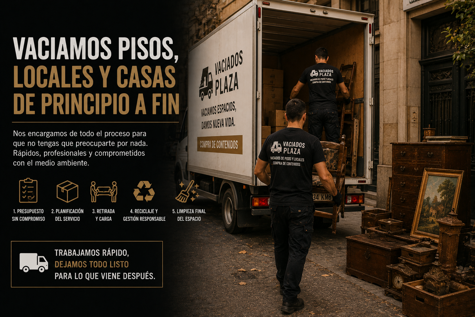Cartel ilustrado de Vaciados Plaza para vaciado de pisos y casas